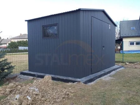 Domek ogrodowy w kolorze 3,5×2,5×2,50 – BTX 7016 grafit MAT, dach dwuspadowy, drzwi dwuskrzydłowe, okno PCV