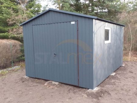 Domek ogrodowy w kolorze 3×4×2,50 – BTX 7016 grafit MAT, dach dwuspadowy, drzwi dwuskrzydłowe, okno PCV