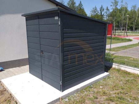 Domek ogrodowy w kolorze 2×2×2,10 – BTX 7016 grafit MAT, spad dachu do tyłu, drzwi dwuskrzydłowe