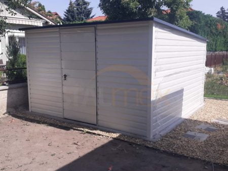 Domek ogrodowy w kolorze 4×3×2,10 – RAL 9010 biały, spad dachu do tyłu