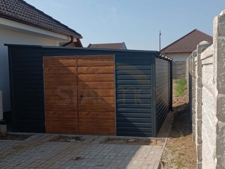 Domek ogrodowy w kolorze 4×3×2,40 – BTX 7016 grafit MAT, spad dachu na prawa stronę, drzwi dwuskrzydłowe, okno PCV