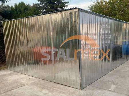 Garaż blaszany / magazyn 4×5×2,1 - ocynk, dach jednospadowy, drzwi