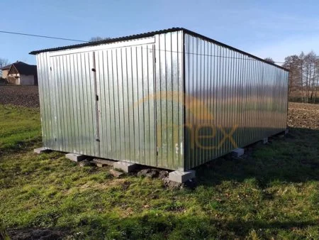 Garaż blaszany ocynkowany 4×6×2,18 - spad dachu do tyłu, brama dwuskrzydłowa