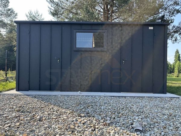 Domek ogrodowy na rąbek 4,5×3×2,10 – BTX7016 grafit MAT, spad dachu do tyłu, okno