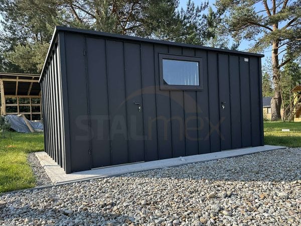 Domek ogrodowy na rąbek 4,5×3×2,10 – BTX7016 grafit MAT, spad dachu do tyłu, okno - obrazek 3