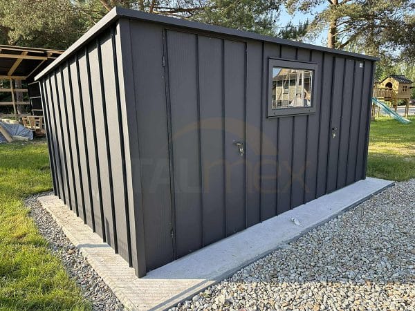 Domek ogrodowy na rąbek 4,5×3×2,10 – BTX7016 grafit MAT, spad dachu do tyłu, okno - obrazek 6